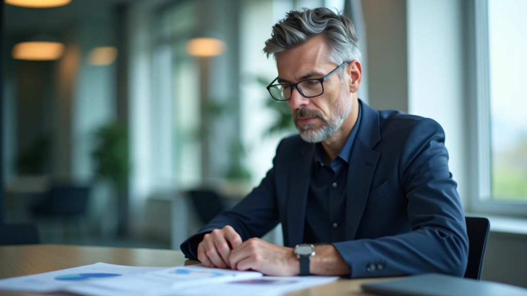 Portrét analytika nebo ekonoma při studiu devizových dat, soustředěný výraz, moderní kancelářské prostředí