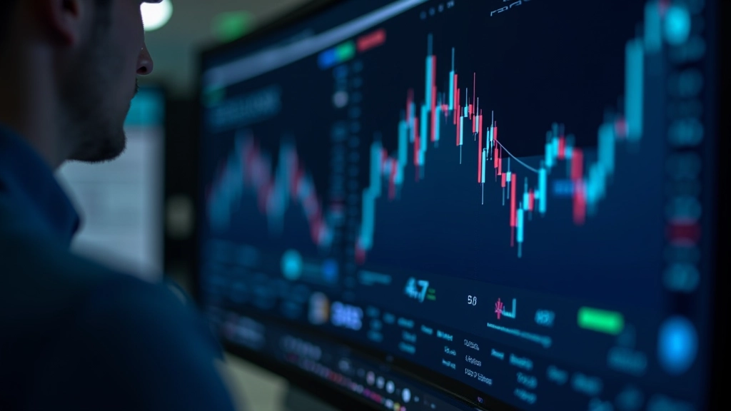 Grafický displej s finančními daty a grafy na monitoru